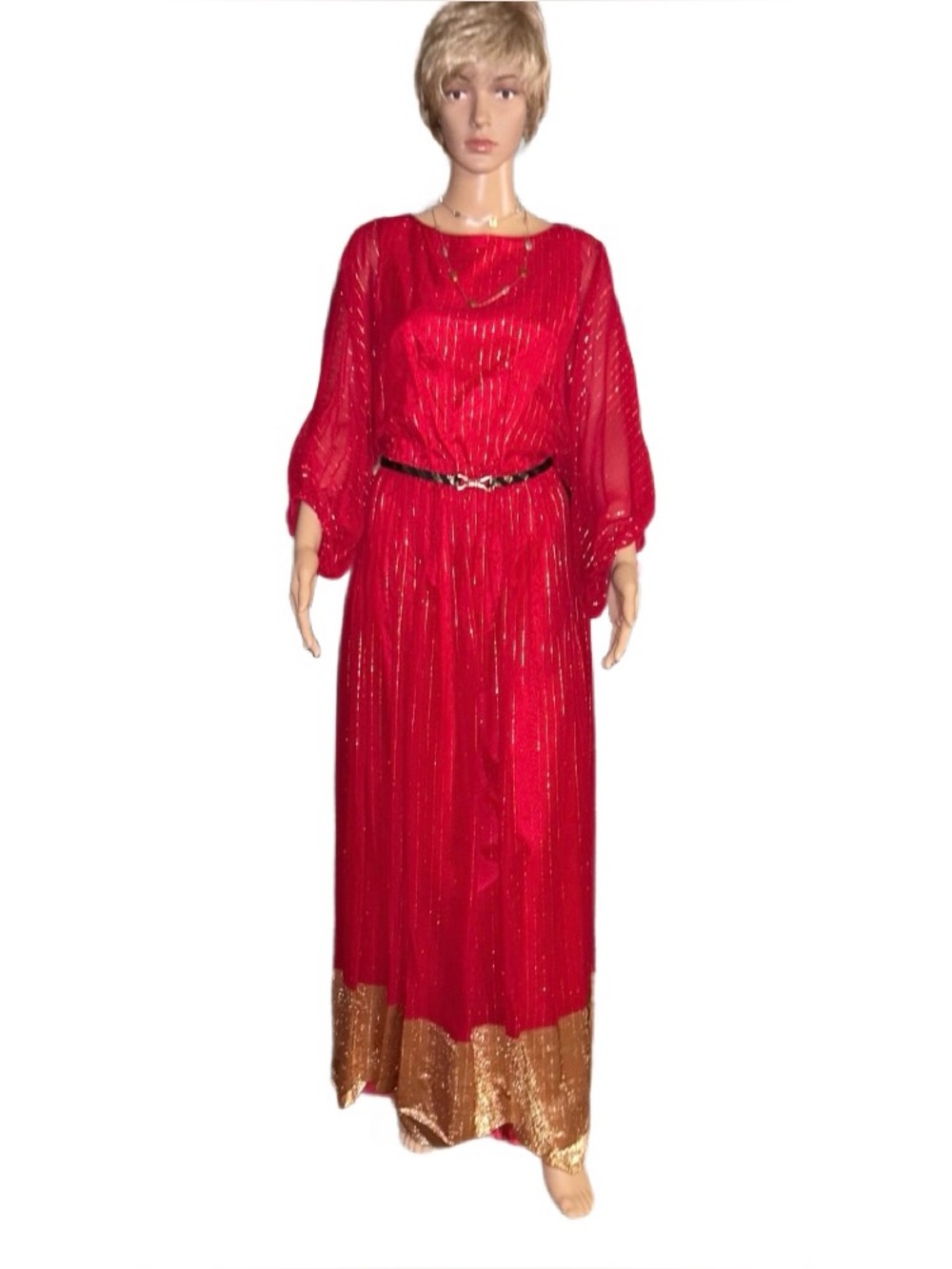 Roland Klein ~ Women’s Size 10 ~ Vtg ~ Red W/ Gold Metallic Thread Dress ~ New